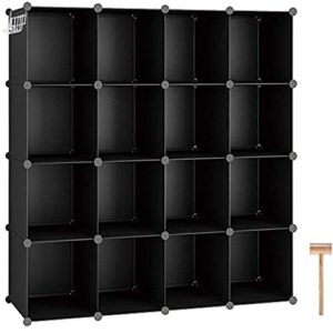 c&ahome cube storage organizer, 16-cube shelves units, closet cabinet, diy plastic modular book shelf, ideal for bedroom, living room, office, 48.4" l × 12.4" w × 48.4" h black