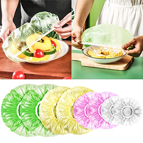 Heatoe 120 Pcs Reusable Colorful Elastic Food Covers, 4.7"/5.9"/8.85"/10.63"Food Storage Covers Plastic Bowl Covers for Home, School, Office, Party, Festival, Picnic