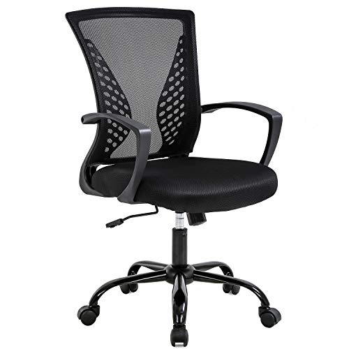 Office Chair Ergonomic Desk Chair Mesh Computer Chair with Lumbar Support Armrest Mid Back Rolling Swivel Adjustable Task Chair for Women Adults, Black