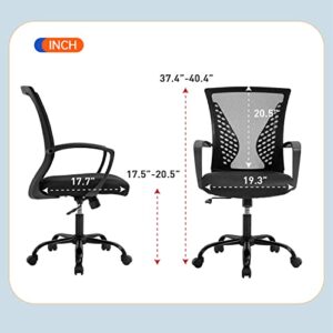 Office Chair Ergonomic Desk Chair Mesh Computer Chair with Lumbar Support Armrest Mid Back Rolling Swivel Adjustable Task Chair for Women Adults, Black