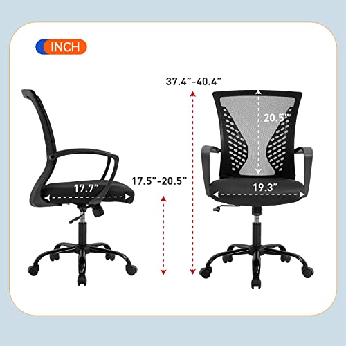 Office Chair Ergonomic Desk Chair Mesh Computer Chair with Lumbar Support Armrest Mid Back Rolling Swivel Adjustable Task Chair for Women Adults, Black