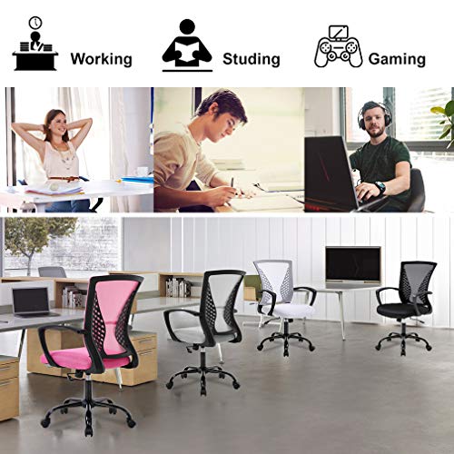 Office Chair Ergonomic Desk Chair Mesh Computer Chair with Lumbar Support Armrest Mid Back Rolling Swivel Adjustable Task Chair for Women Adults, Black