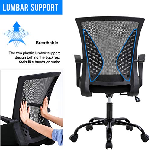 Office Chair Ergonomic Desk Chair Mesh Computer Chair with Lumbar Support Armrest Mid Back Rolling Swivel Adjustable Task Chair for Women Adults, Black