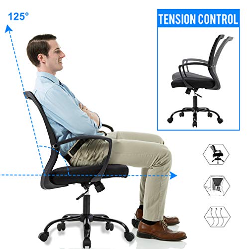 Office Chair Ergonomic Desk Chair Mesh Computer Chair with Lumbar Support Armrest Mid Back Rolling Swivel Adjustable Task Chair for Women Adults, Black