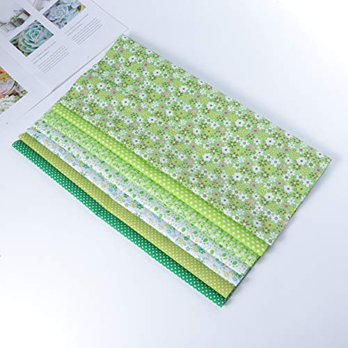 Exceart 7 Sheets Floral Cotton Fabric Floral Cloth Squares Quilting Fabric for Patchwork DIY Sewing Scrapbooking 50x50cm(Green)