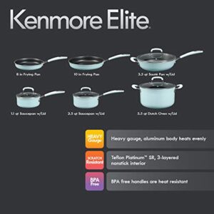 Kenmore Elite Andover Nonstick Platinum Forged Aluminum Cookware Set, 10-Piece, Glacier Blue