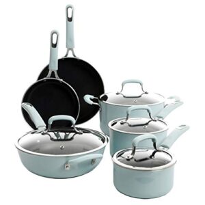 Kenmore Elite Andover Nonstick Platinum Forged Aluminum Cookware Set, 10-Piece, Glacier Blue