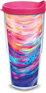 tervis etta vee happy abstract made in usa double walled insulated tumbler travel cup keeps drinks cold & hot, 24oz, classic