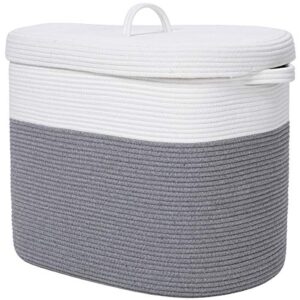 22”x14”x18” rectangular extra large storage basket with lid, cotton rope storage baskets, laundry hamper, toy bin, for toys blankets storage in living room, baby nursery, grey basket with lid