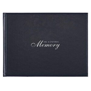 with love in loving memory guest book - navy faux leather - condolence book, memorial sign-in book for funerals & memorial services