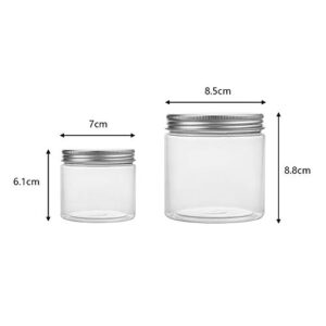 Tebery 18 Pack Clear Plastic Jars Bottles Containers with Silver Metal Lids 12oz & 5oz Transparent Storage Container for Slime Kitchen Dry Goods and More