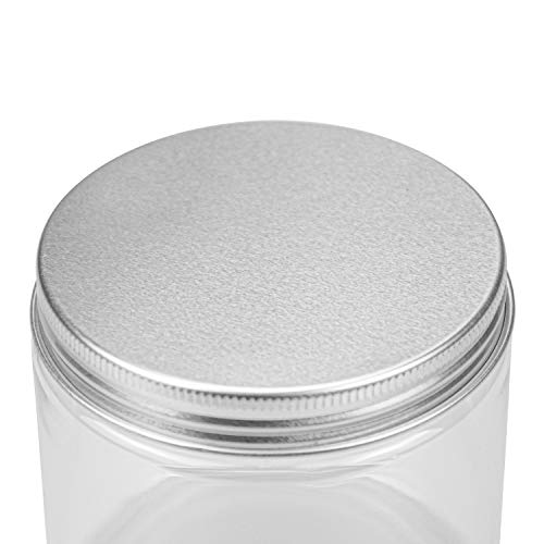 Tebery 18 Pack Clear Plastic Jars Bottles Containers with Silver Metal Lids 12oz & 5oz Transparent Storage Container for Slime Kitchen Dry Goods and More