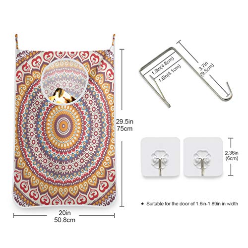 ATTX Colorful Ethnic Pattern Hanging Laundry Hamper Bags Large Door Hampers for Dirty Clothes, Washing Baskets with Hooks 1 Packs