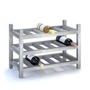 interbuild solid hardwood wine rack storage shelf 3-tier stackable freestanding wine bottle holder 15 bottles, dusk gray