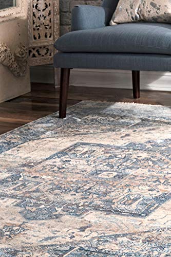 nuLOOM Harriet Vintage Medallion Fringe Runner Rug, 2' 6" x 6', Light Blue