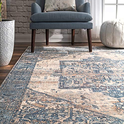 nuLOOM Harriet Vintage Medallion Fringe Runner Rug, 2' 6" x 6', Light Blue