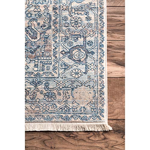 nuLOOM Harriet Vintage Medallion Fringe Runner Rug, 2' 6" x 6', Light Blue