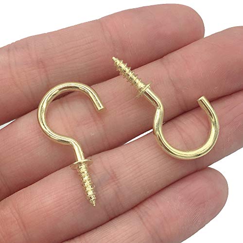 Ceiling Screw Hooks, 200 Pieces 7/8 Inch Cup Hooks Screw-in Hooks for Hanging Plants Mug Arts Decorations, Gold