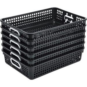 really good stuff 6pk plastic desktop paper storage basket for classroom or home–14”x10” plastic mesh basket-secure papers crease-free–black