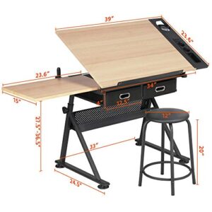 Topeakmart Height Adjustable Drafting Table Drawing Desk Tiltable Tabletop Art Craft Work Station with Stool for Artists Painters Students Adults Teens