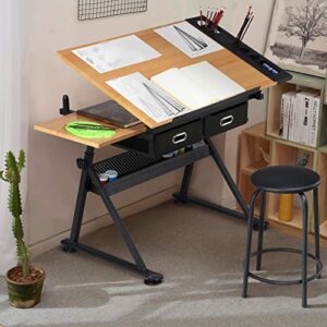 Topeakmart Height Adjustable Drafting Table Drawing Desk Tiltable Tabletop Art Craft Work Station with Stool for Artists Painters Students Adults Teens