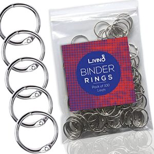 livino 100 pcs binder rings, 1 inch nickel plated metal book rings, loose leaf binder rings for school, home, office and key rings or key chain for documents and flash card binder
