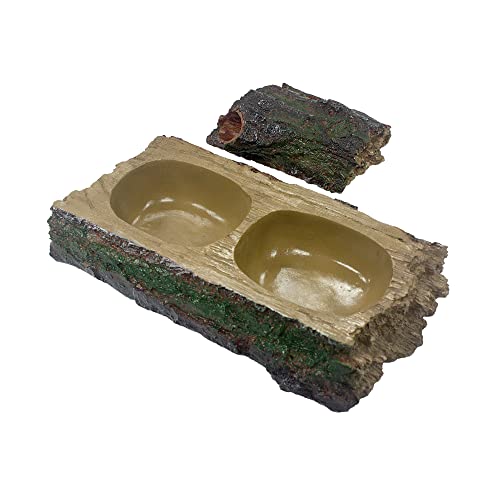 Komodo Forest Dual Feeder | Stimulates Natural Feeding | Natural Looking Feeding Station |Dual Bowl with Removable or Slidable Top | Measures 10.4 x 5.7 x 3.9 inches