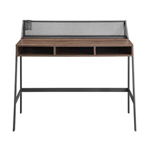 Walker Edison Industrial Mesh Wood Laptop Computer Writing Desk Home Office Workstation Small, 42 Inch, Dark Walnut