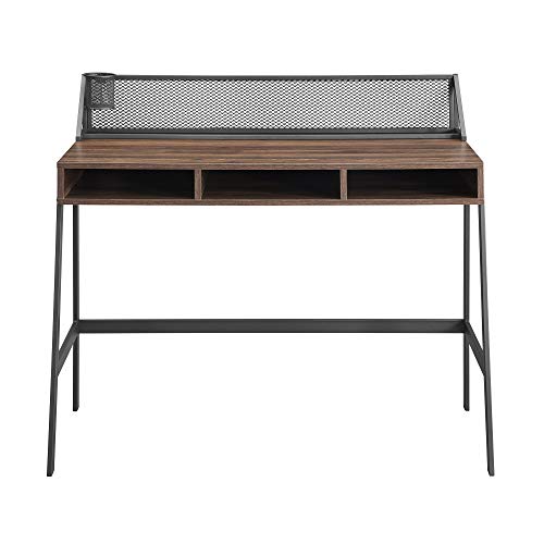 Walker Edison Industrial Mesh Wood Laptop Computer Writing Desk Home Office Workstation Small, 42 Inch, Dark Walnut