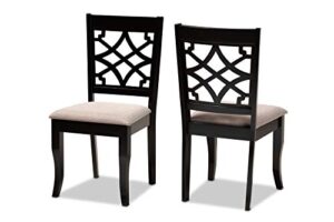 baxton studio mael dining chair and dining chair sand fabric upholstered and espresso brown finished wood 2-piece dining chair set
