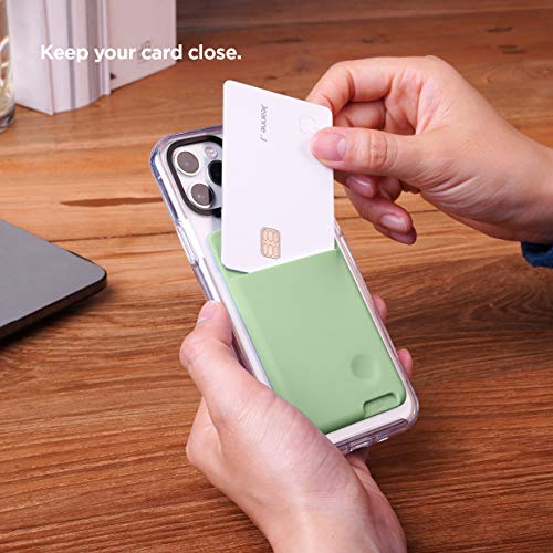 elago Phone Card Holder - Secure Phone Wallet, Ultra Slim Card Holder for Back of Phone, 3M Adhesive ID Card for iPhone, Galaxy and Most Smartphones [Pastel Green]