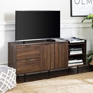 walker edison modern wood tv stand with cabinet doors and drawers for tv's up to 65" flat screen universal tv console living room storage shelves entertainment center, 58 inch, dark walnut