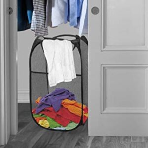 Portable Mesh Popup Laundry Hamper with Durable Handles, Folding Pop-Up Clothes Hampers Collapsible for Storage, Travel Cloth Basket Great for Home Kids Room, College Dorm, Travel(Black)