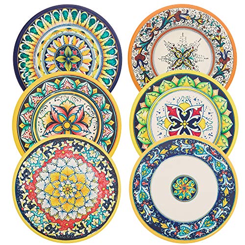 Absorbent Ceramic Bohemian Coasters for Drinks: Regal Robin Drink Coaster Set - Cute 4 Inch Novelty Coasters with Cork Back for Home, Office, Restaurant - Coffee Table, Desk, Kitchen Decor - Set of 6