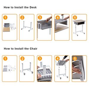 ShowMaven Student Desk and Chair Combo, Height Adjustable Children's Desk and Chair Workstation with Drawer, Pencil Grooves and Hanging Hooks for Home, School and Training (Light Grey&White Oak)