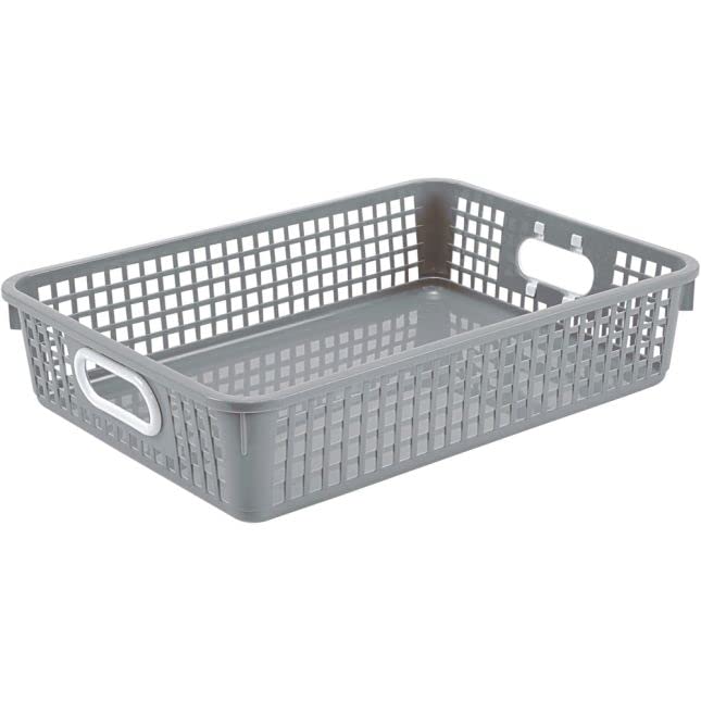 Really Good Stuff 6PK Plastic Desktop Paper Storage Basket for Classroom or Home–14”x10” Plastic Mesh Basket-Secure Papers Crease-Free–Grey