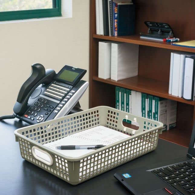 Really Good Stuff 6PK Plastic Desktop Paper Storage Basket for Classroom or Home–14”x10” Plastic Mesh Basket-Secure Papers Crease-Free–Grey