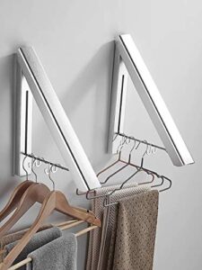 missmin 2 pack retractable clothes rack - wall mounted folding clothes hanger drying rack for laundry room closet storage organization, (silver)