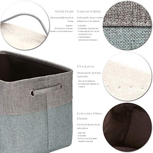 Sea Team 3-Pack Large Storage Basket Set, Trunk Organizer, Clothes Toys Bin, 15 x 10 x 10 Inches, Big Rectangular Canvas Fabric Collapsible Shelf Box with Handles for Kids Room (Grey/Stone Blue)