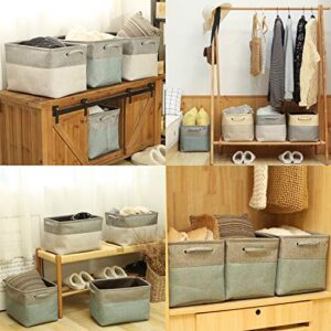 Sea Team 3-Pack Large Storage Basket Set, Trunk Organizer, Clothes Toys Bin, 15 x 10 x 10 Inches, Big Rectangular Canvas Fabric Collapsible Shelf Box with Handles for Kids Room (Grey/Stone Blue)