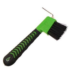 horse hoof pick brush with soft touch rubber handle (neon green)