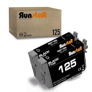 run star t125 remanufactured ink cartridge replacement for epson 125 use for epson stylus nx125 nx127 nx230 nx420 nx530 nx625 workforce 320 323 325 520 printer (2 black)