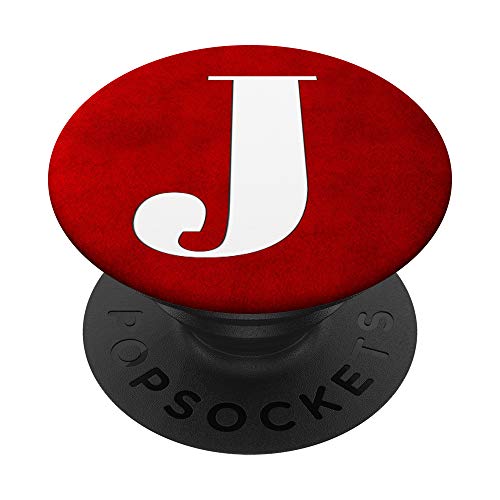 Silver White Letter J Initial Phone grip Red Pattern PopSockets Swappable PopGrip