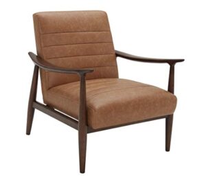 amazon brand – rivet spear mid-century modern channel tufted leather accent chair with wood arms, 29.1"w, cognac brown
