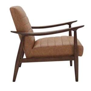 Amazon Brand – Rivet Spear Mid-Century Modern Channel Tufted Leather Accent Chair with Wood Arms, 29.1"W, Cognac Brown