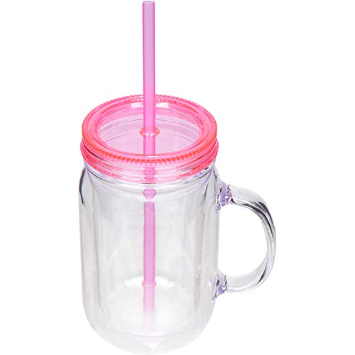 Zephyr Canyon Plastic Mason Jars with Handles, Lids and Straws | 20 oz Double Insulated Tumbler with Straw | 4 Pack Set of 4 | Wide Mouth Mason Jar Mugs | Cups for Kids and Adults…