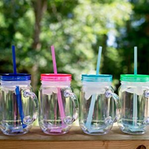 Zephyr Canyon Plastic Mason Jars with Handles, Lids and Straws | 20 oz Double Insulated Tumbler with Straw | 4 Pack Set of 4 | Wide Mouth Mason Jar Mugs | Cups for Kids and Adults…