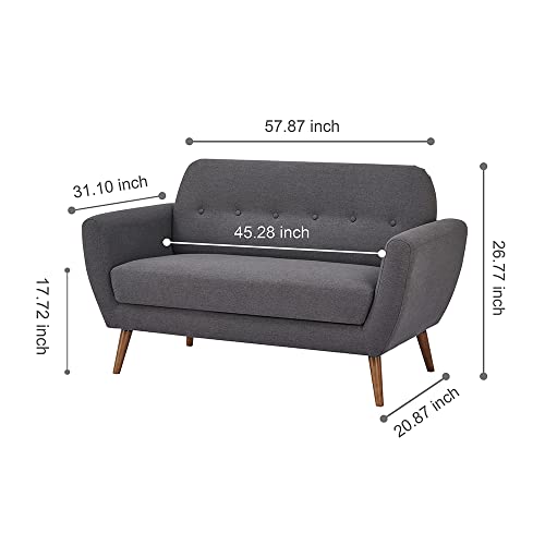 GIA Furniture Home Series Mid-Century Modern Loveseat, Love Seat, Dark Gray