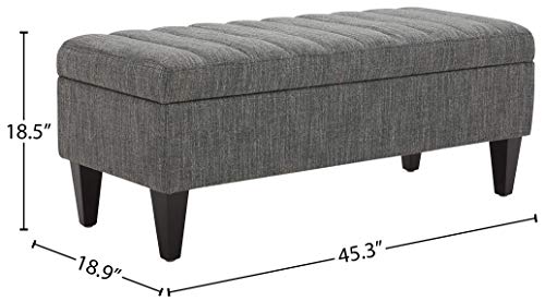 Amazon Brand – Rivet Maple Channel Tufted Upholstered Rectangular Storage Ottoman with a Soft-Close Hinge, 45.3"W, Dark Grey