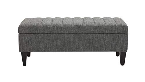 Amazon Brand – Rivet Maple Channel Tufted Upholstered Rectangular Storage Ottoman with a Soft-Close Hinge, 45.3"W, Dark Grey